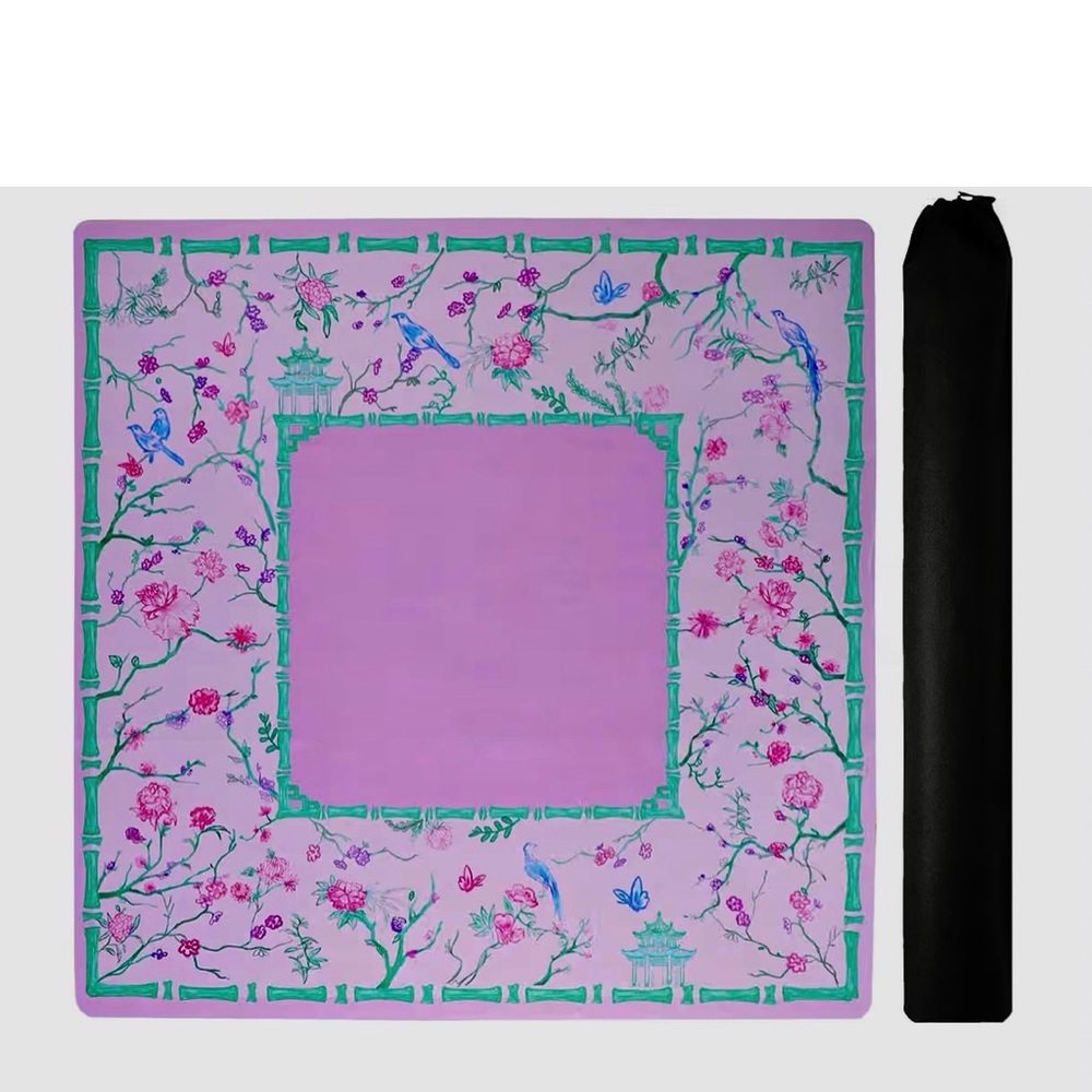 Mahjong mat with floral & bamboo